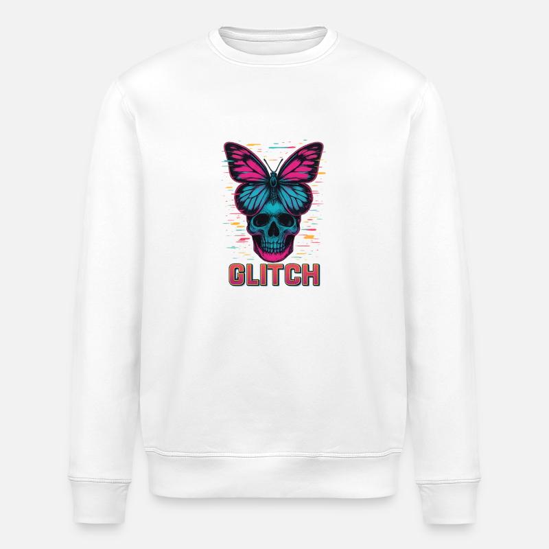 Neon Skull mit Schmetterling Design - Stanley/Stella Unisex Bio-Sweatshirt ROLLER - Weiß