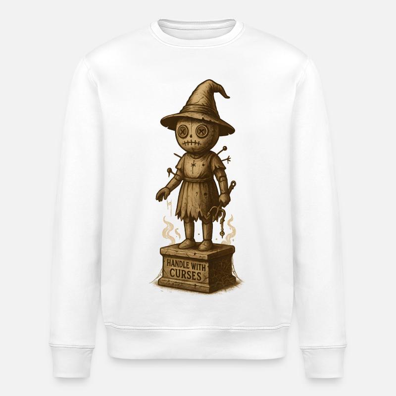 Gruselige Hexenfigur mit Zauberhut - Stanley/Stella Unisex Bio-Sweatshirt ROLLER - Weiß