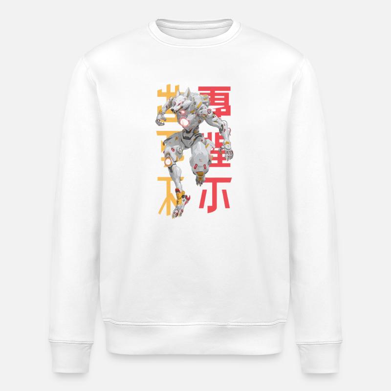 Conception futuriste Wolf Mecha - Sweat bio ROLLER Stanley/Stella Unisexe - blanc