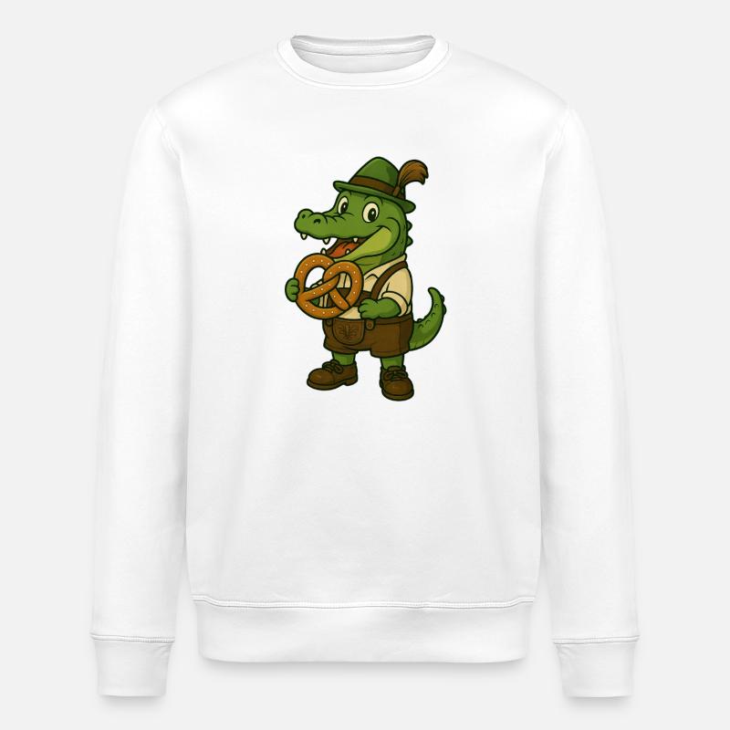 Crocodile in Tracht mit Breze - Stanley/Stella Unisex Bio-Sweatshirt ROLLER - Weiß