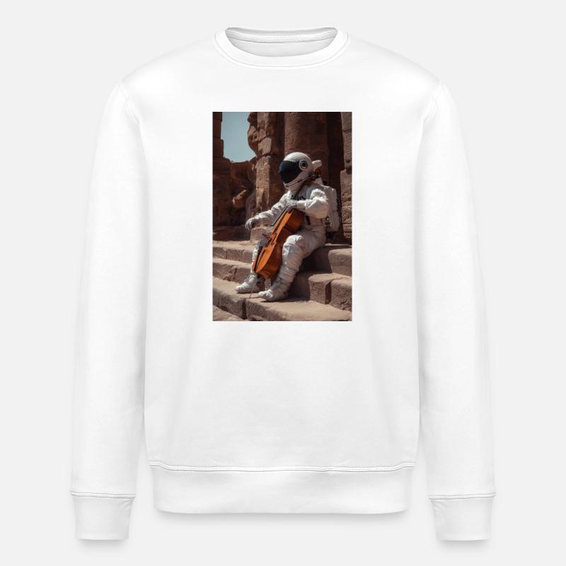 Astronaut with Cello on Ancient Steps - Stanley/Stella ROLLER Unisex Organic Sweatshirt - white