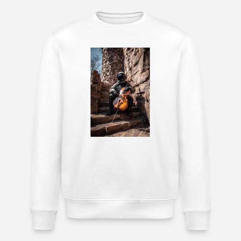 Astronaut Playing Cello on Stone Steps - Stanley/Stella ROLLER Unisex Organic Sweatshirt - white