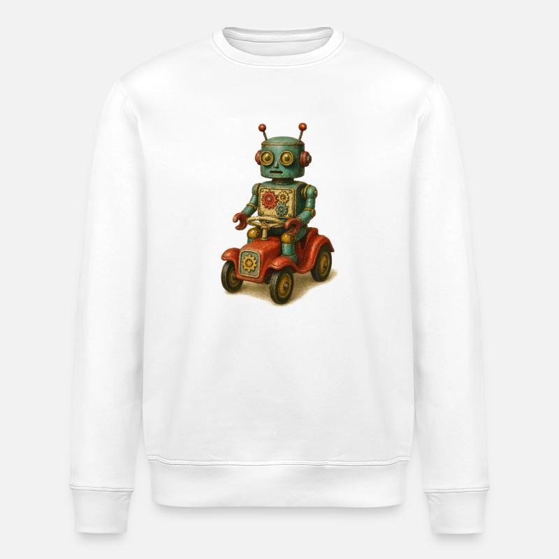 Retro-Roboterspielzeug mit Blechauto - Stanley/Stella Unisex Bio-Sweatshirt ROLLER - Weiß