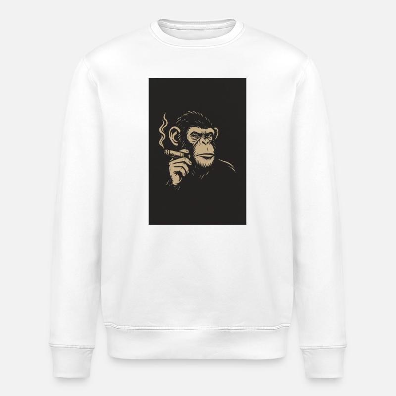 Monkey with Cigars Art Print - Stanley/Stella ROLLER Unisex Organic Sweatshirt - white