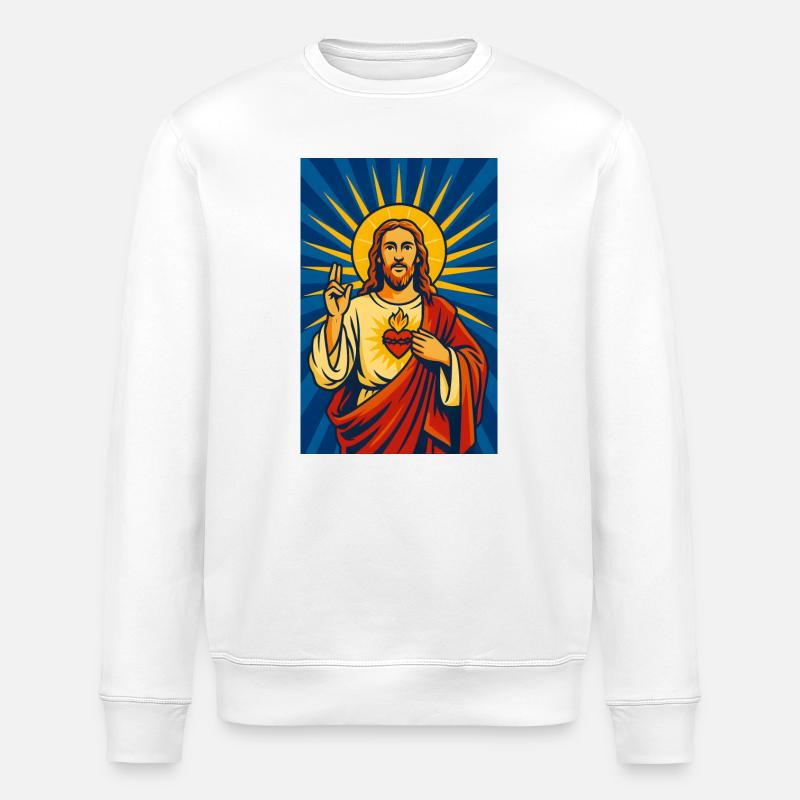 Illustration du Sacré-Cœur de Jésus, chrétien - Sweat bio ROLLER Stanley/Stella Unisexe - blanc
