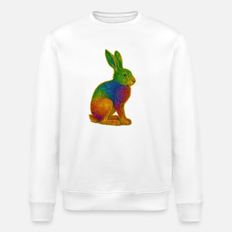 Regenbogen Hase mit Glitzereffekt - Stanley/Stella Unisex Bio-Sweatshirt ROLLER - Weiß