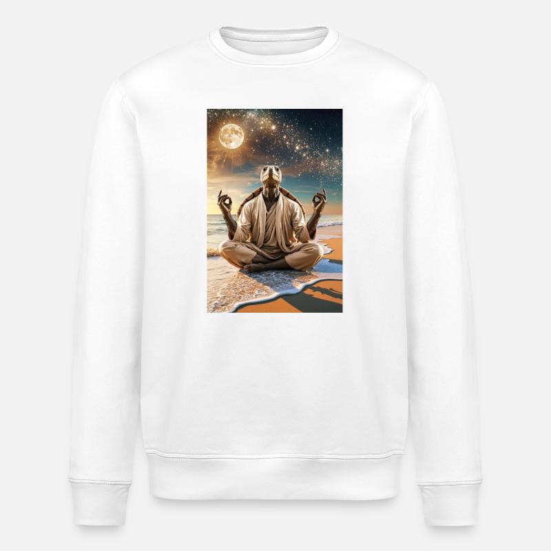 Humanoid Turtle Meditating Under the Moon - Stanley/Stella ROLLER Unisex Organic Sweatshirt - white
