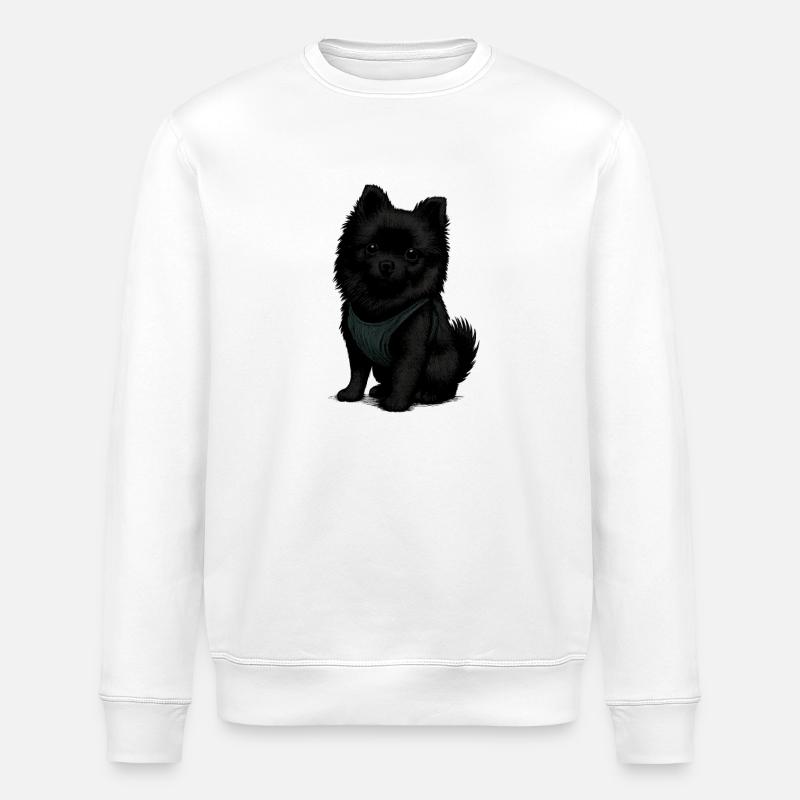 Schwarzer Spitz Hund mit Süssenblick - Stanley/Stella Unisex Bio-Sweatshirt ROLLER - Weiß