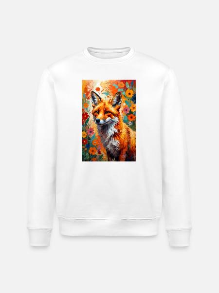 Fox flowers abstract fox lover gift - Stanley/Stella ROLLER Unisex Organic Sweatshirt - white