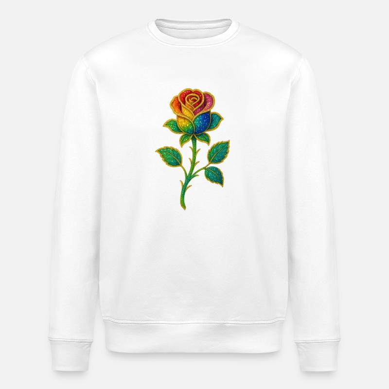 Rainbow Glitter Rose Design - Stanley/Stella ROLLER Unisex Organic Sweatshirt - white