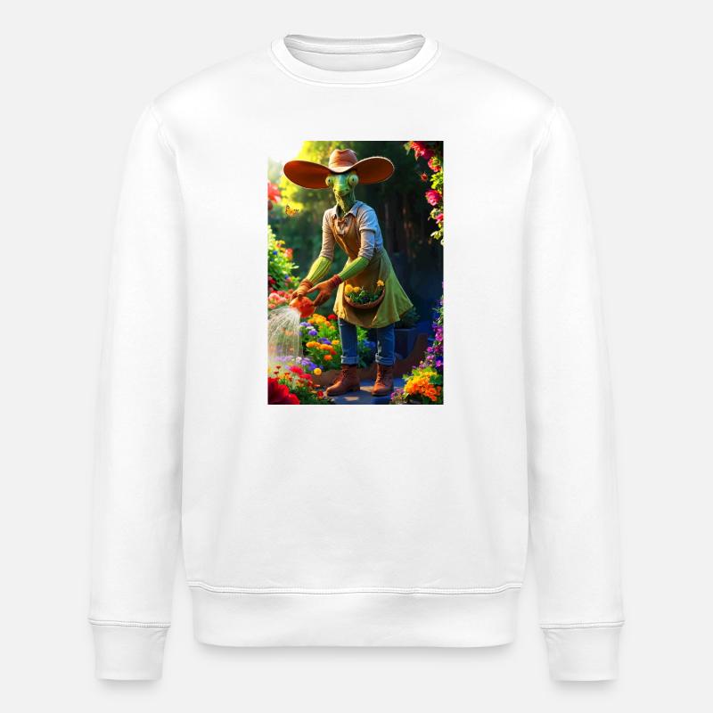 Humanoide Gartenmantis mit Scheunenhut - Stanley/Stella Unisex Bio-Sweatshirt ROLLER - Weiß