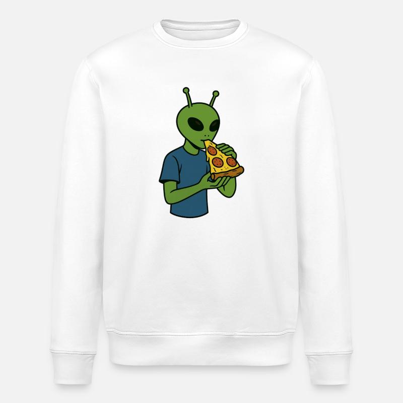 Alien mit Pizza-Snack-Design - Stanley/Stella Unisex Bio-Sweatshirt ROLLER - Weiß