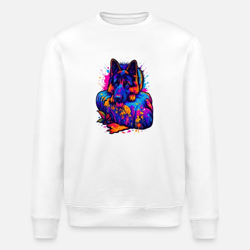 German Shepherd with Paint Splash - Stanley/Stella ROLLER Unisex Organic Sweatshirt - white