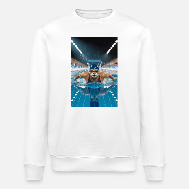 Humanoider Otter im Pool - Stanley/Stella Unisex Bio-Sweatshirt ROLLER - Weiß