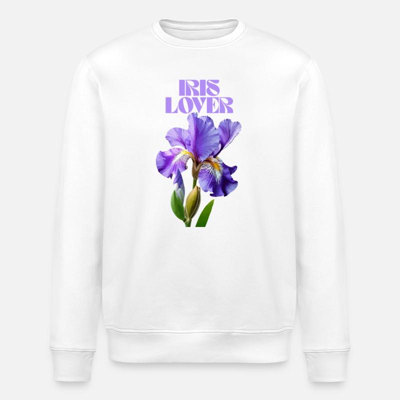 Fleur d’iris violet design botanique - Sweat bio ROLLER Stanley/Stella Unisexe - blanc