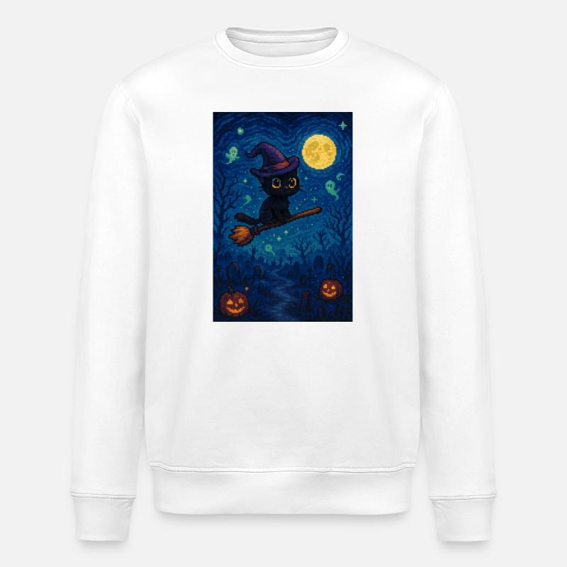 Chat pixel mignon d'Halloween - Sweat bio ROLLER Stanley/Stella Unisexe - blanc