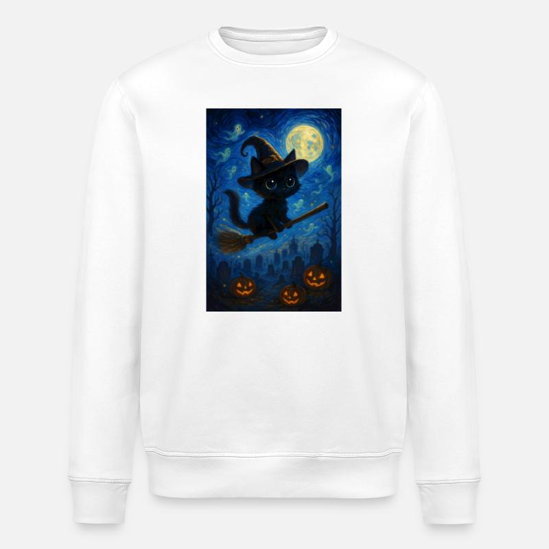 Chat sorcière mignon d'Halloween - Sweat bio ROLLER Stanley/Stella Unisexe - blanc