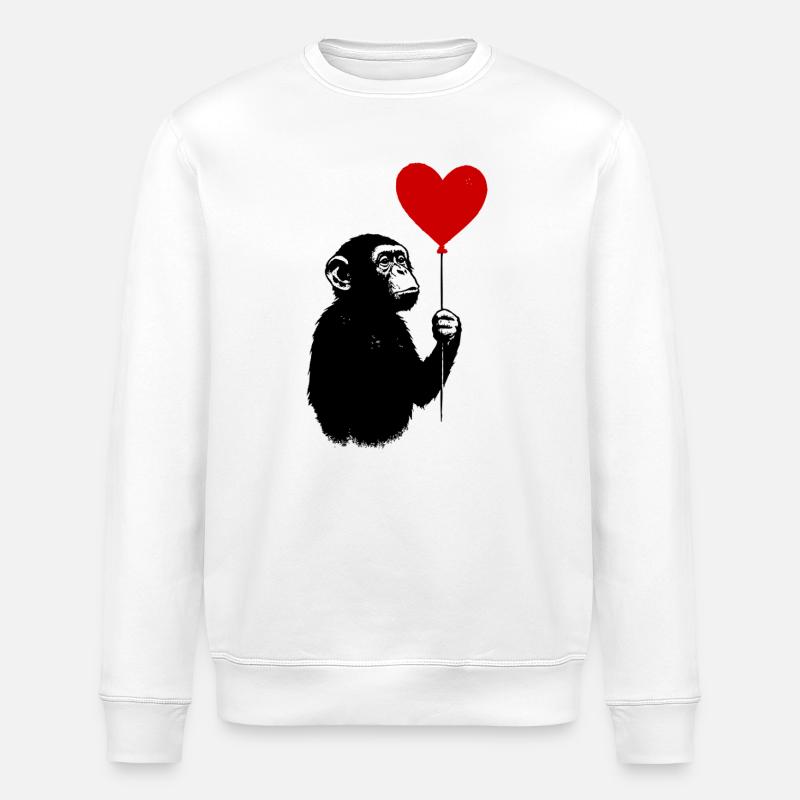 Liebesaffe mit Herzballon - Stanley/Stella Unisex Bio-Sweatshirt ROLLER - Weiß