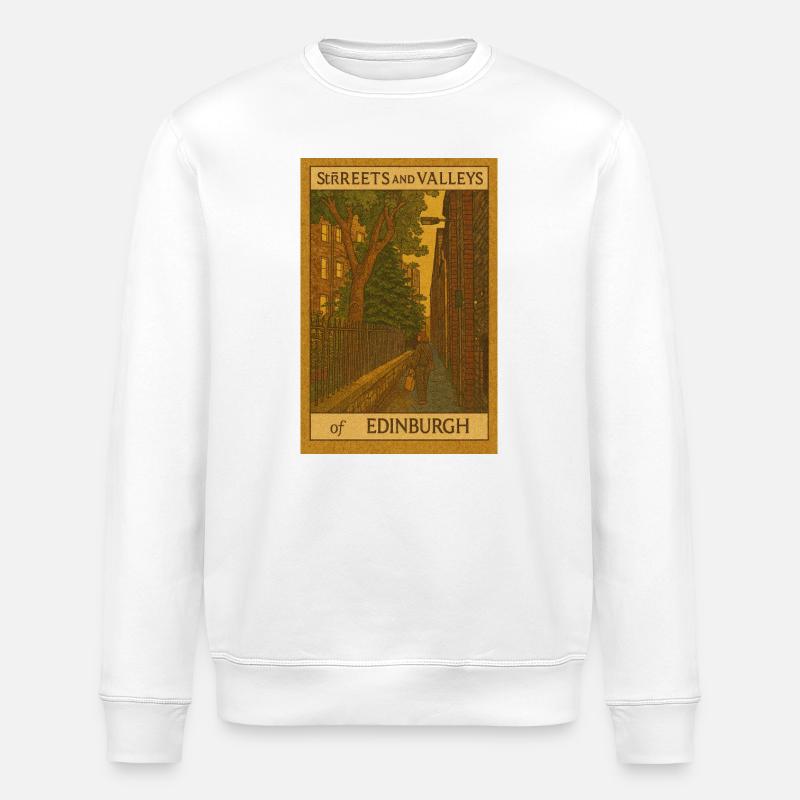 Edinburgh Streets and Valleys Illustration - Stanley/Stella ROLLER Unisex Organic Sweatshirt - white