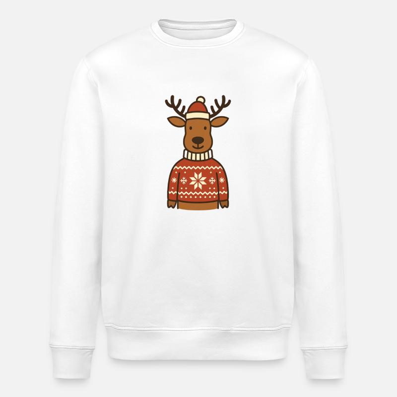 Lustiges Rentier im Norweger-Pullover - Stanley/Stella Unisex Bio-Sweatshirt ROLLER - Weiß