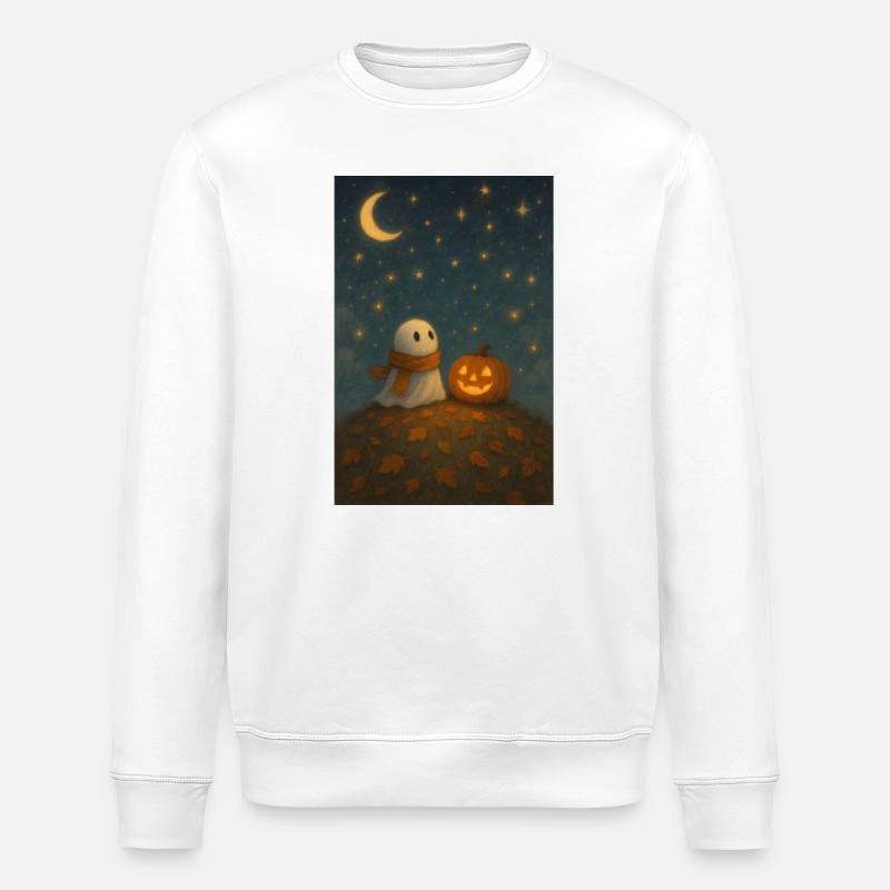 Halloween Ghost with Pumpkin - Stanley/Stella ROLLER Unisex Organic Sweatshirt - white