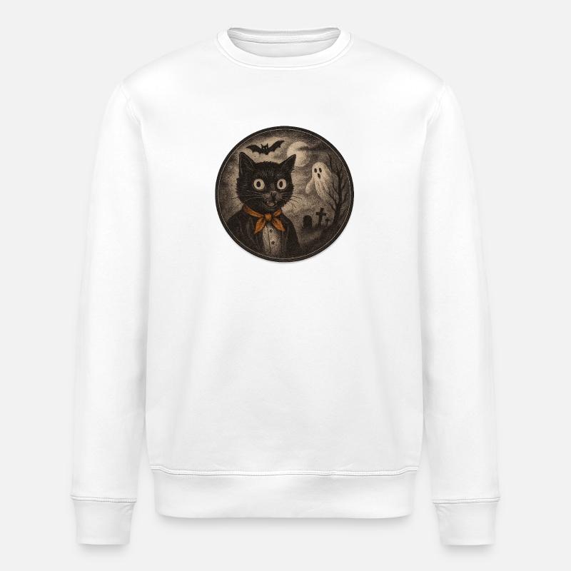 Creepy cats with ghost moon - Stanley/Stella ROLLER Unisex Organic Sweatshirt - white