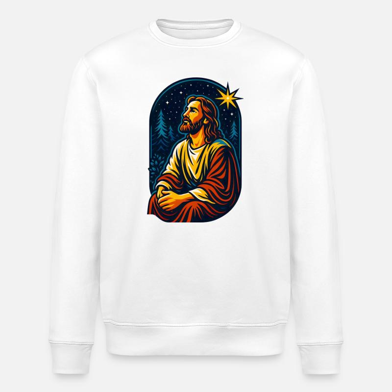 Christ in Starry Forest, Jesus  - Stanley/Stella ROLLER Unisex Organic Sweatshirt - white