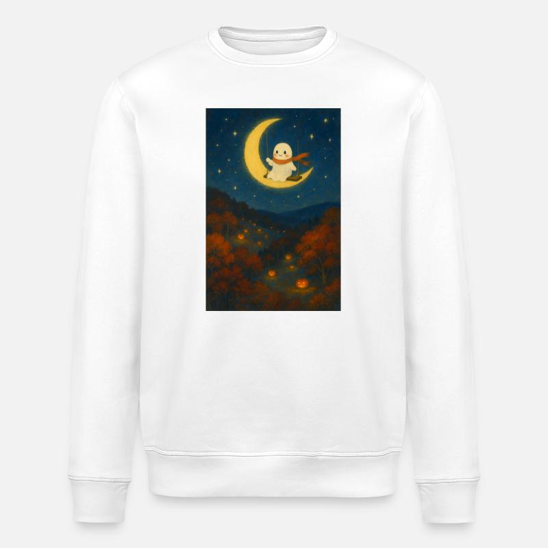 Halloween niedlicher Geist Mond - Stanley/Stella Unisex Bio-Sweatshirt ROLLER - Weiß