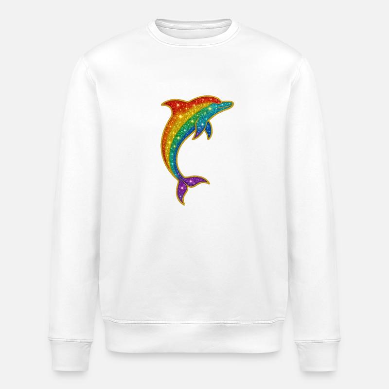 Glitzernder Regenbogen-Delfin - Stanley/Stella Unisex Bio-Sweatshirt ROLLER - Weiß