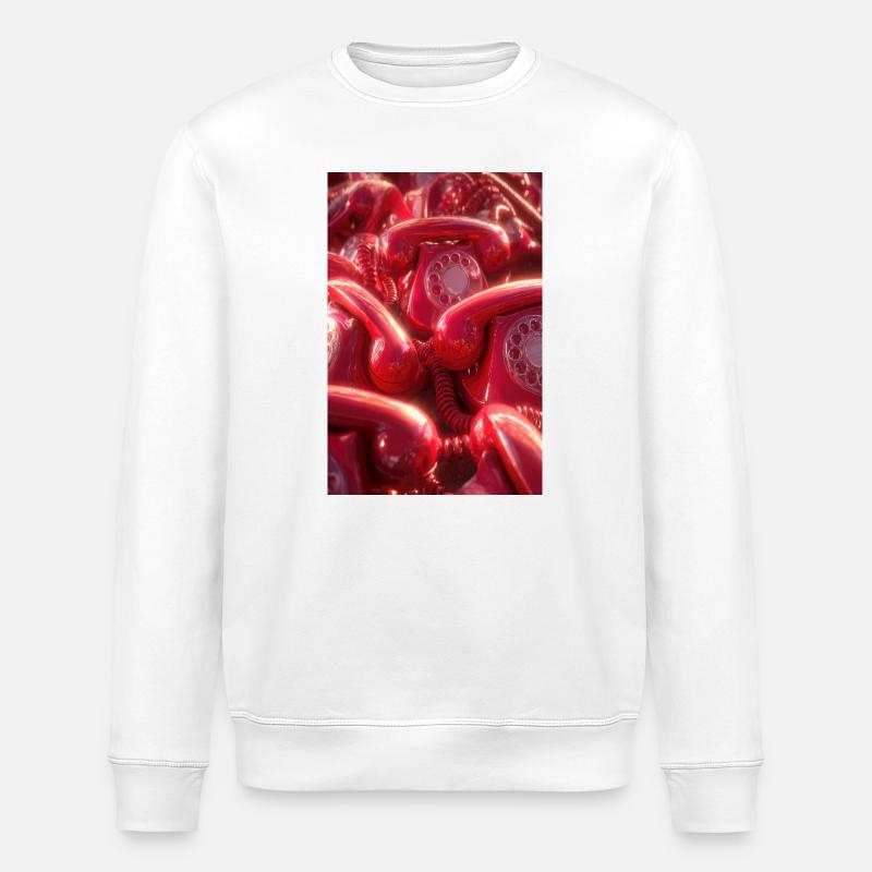 Retro Rote Wählscheibentelefone - Stanley/Stella Unisex Bio-Sweatshirt ROLLER - Weiß