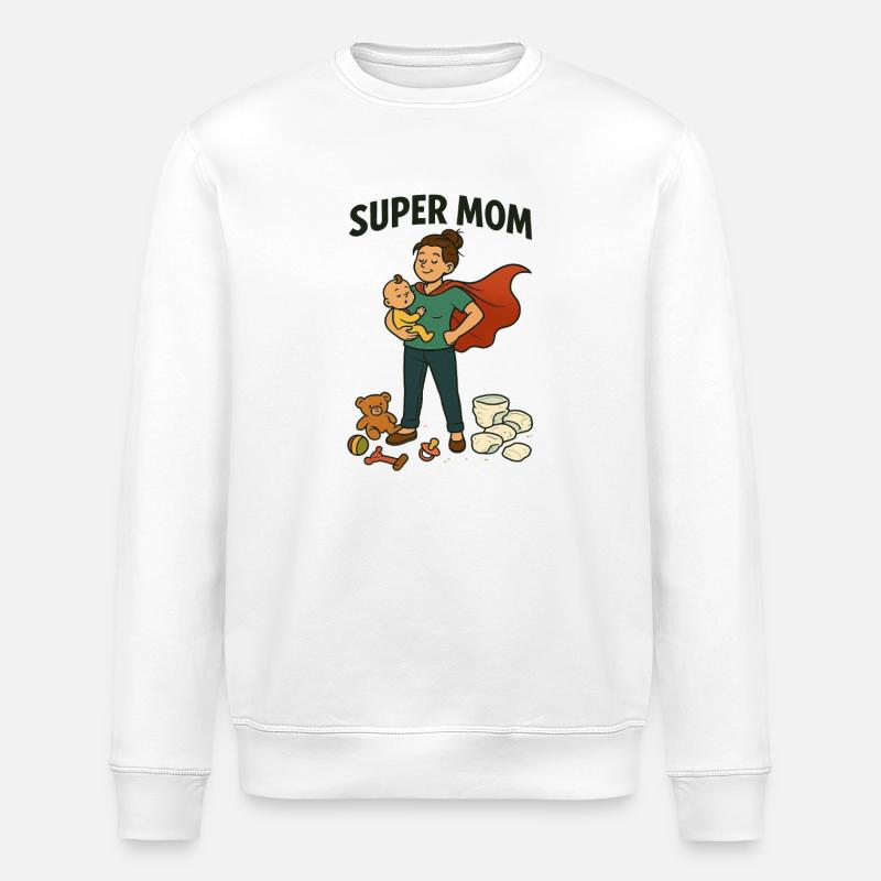 Super Mama Held mit Kind Cape - Stanley/Stella Unisex Bio-Sweatshirt ROLLER - Weiß