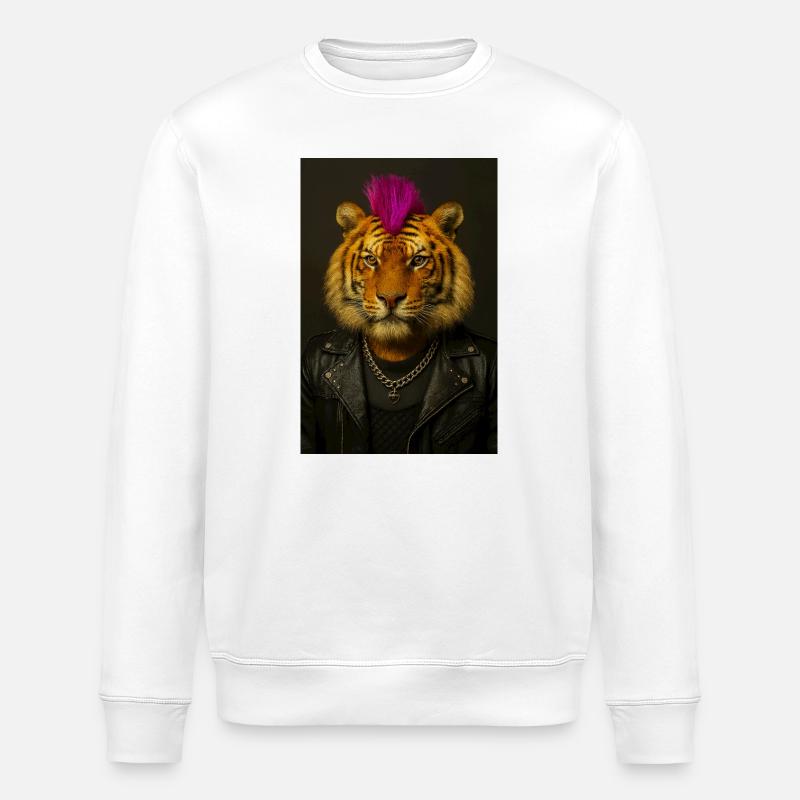 Tiger Punk Mohawk en cuir - Sweat bio ROLLER Stanley/Stella Unisexe - blanc