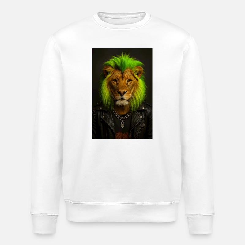 Löwe NeonPunk im Lederlook - Stanley/Stella Unisex Bio-Sweatshirt ROLLER - Weiß
