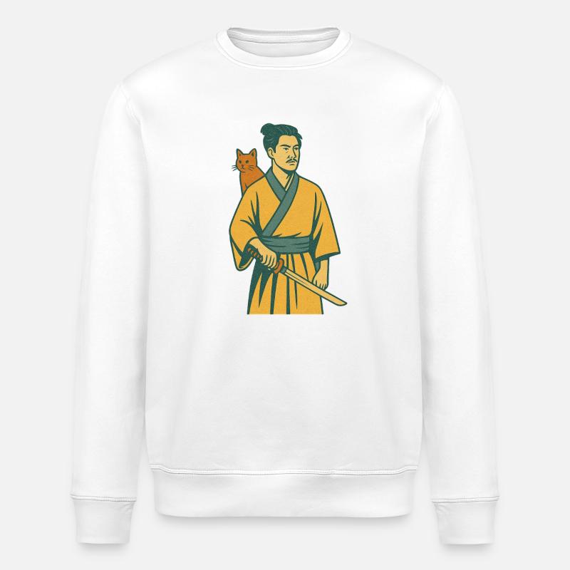 Samurai with Cat - Stanley/Stella Unisex Bio-Sweatshirt ROLLER - Weiß