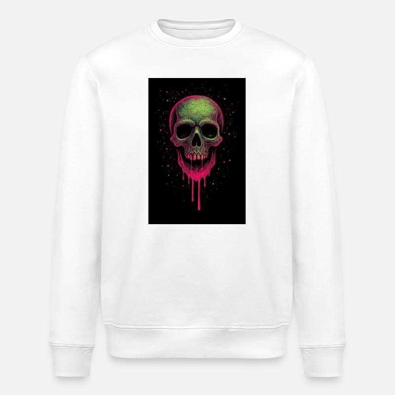 Deathhead – Psychedelic Neon Skull - Stanley/Stella ROLLER Unisex Organic Sweatshirt - white