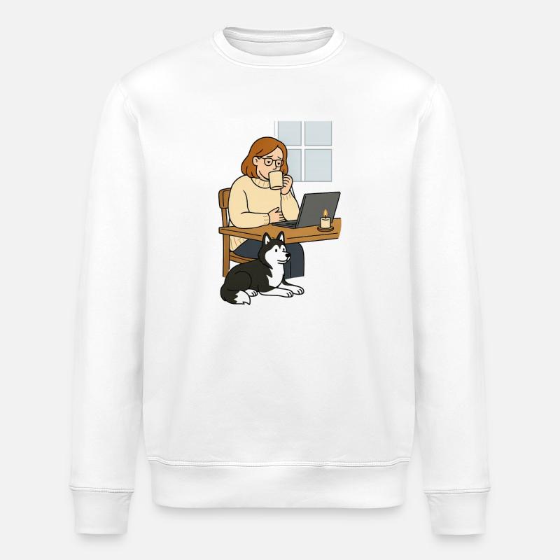 Kaffeepause im Homeoffice Hund - Stanley/Stella Unisex Bio-Sweatshirt ROLLER - Weiß