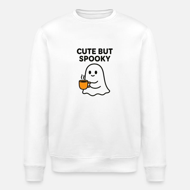 Süßer gruseliger Geist mit Kaffee - Stanley/Stella Unisex Bio-Sweatshirt ROLLER - Weiß