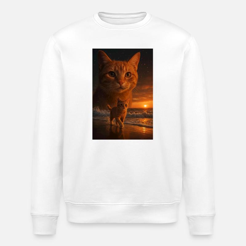 Coucher de soleil chat Double vue - Sweat bio ROLLER Stanley/Stella Unisexe - blanc