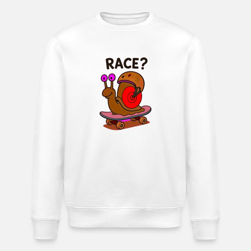RENNEN? Schnecke auf Skateboard - Stanley/Stella Unisex Bio-Sweatshirt ROLLER - Weiß