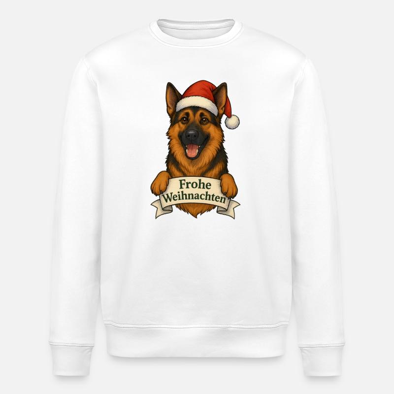 Weihnachtshund mit Santa Hut - Stanley/Stella Unisex Bio-Sweatshirt ROLLER - Weiß