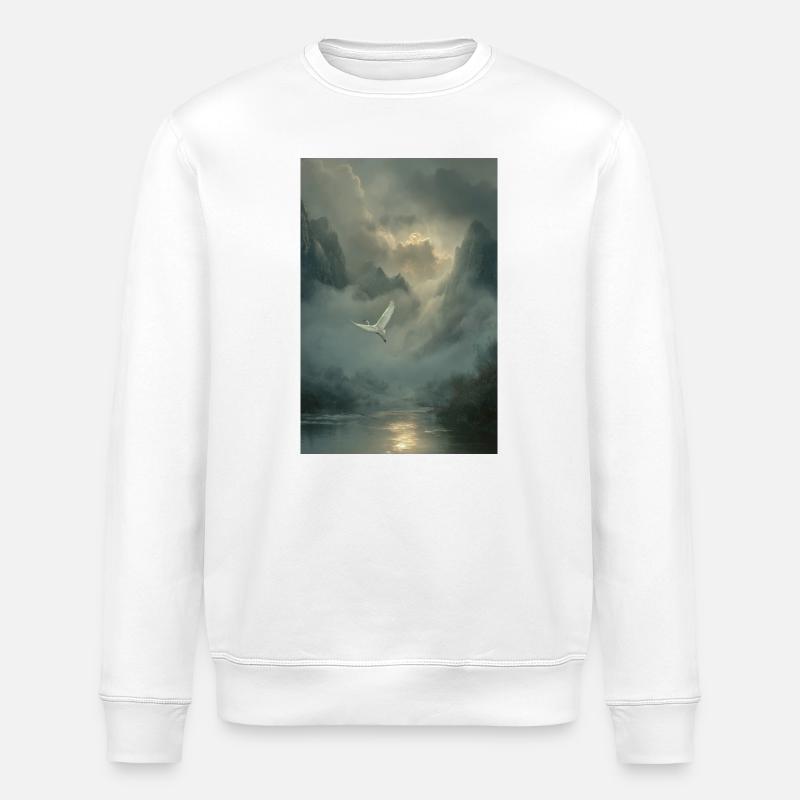 Mistbound Flight Over Mountain Veil - Stanley/Stella ROLLER Unisex Organic Sweatshirt - white