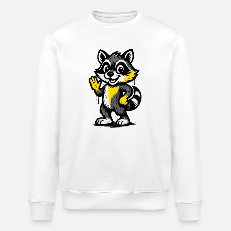 Fröhlicher Waschbär Winken - Stanley/Stella Unisex Bio-Sweatshirt ROLLER - Weiß