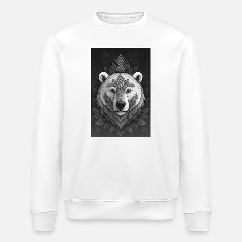 Mandala géométrique de tête d’ours - Sweat bio ROLLER Stanley/Stella Unisexe - blanc