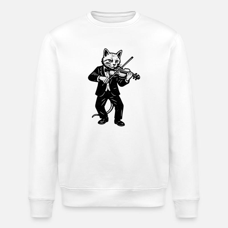 Chat violoniste en costume élégant - Sweat bio ROLLER Stanley/Stella Unisexe - blanc