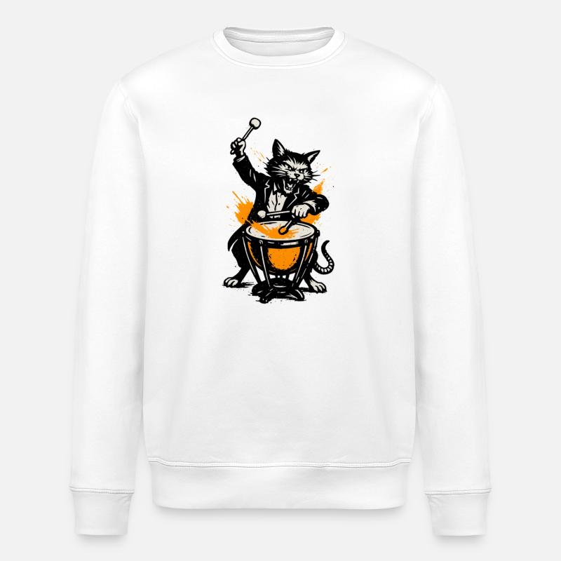 Katzenband Trommelheld im Comicstil - Stanley/Stella Unisex Bio-Sweatshirt ROLLER - Weiß