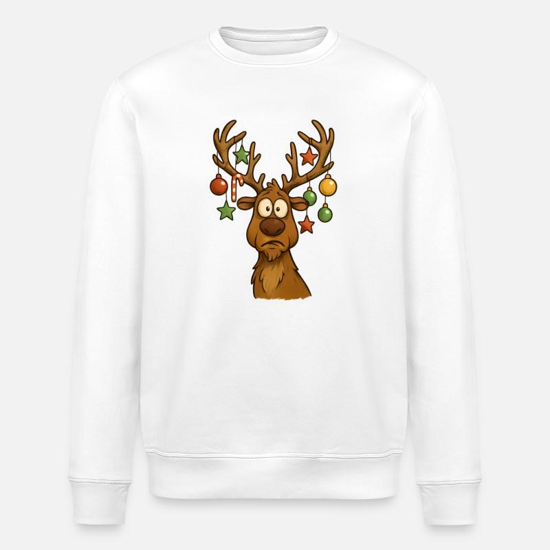 Fröhlicher Elch mit Baumschmuck - Stanley/Stella Unisex Bio-Sweatshirt ROLLER - Weiß