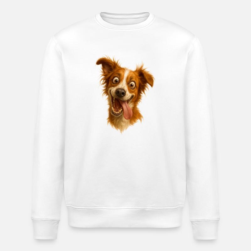 Lachender Hund mit Zunge - Stanley/Stella Unisex Bio-Sweatshirt ROLLER - Weiß