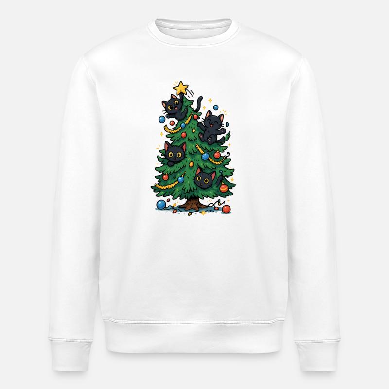 Weihnachtsbaum mit Katzen - Stanley/Stella Unisex Bio-Sweatshirt ROLLER - Weiß