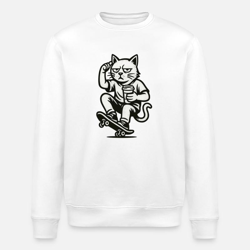 Grimmiger Skate-Kater - Stanley/Stella Unisex Bio-Sweatshirt ROLLER - Weiß