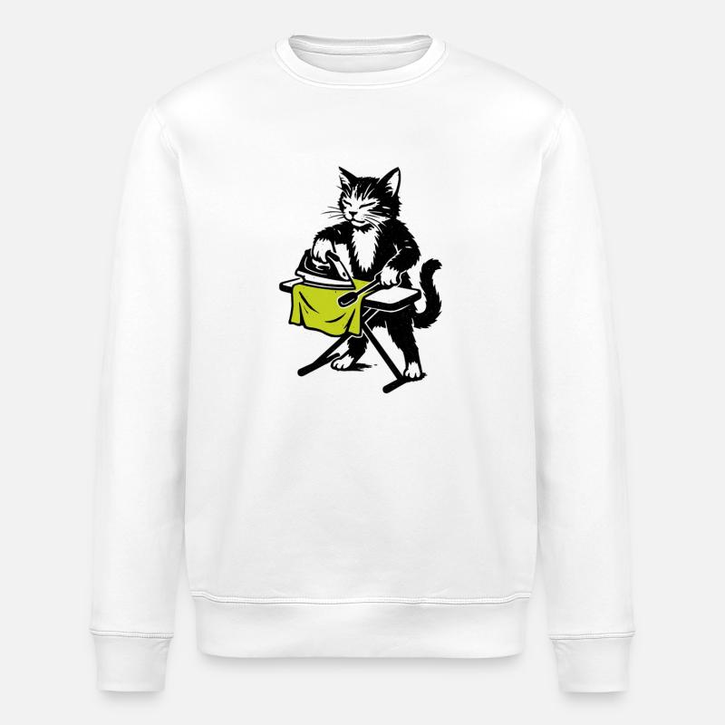 Bügelkatze: Haushaltswitz Katze - Stanley/Stella Unisex Bio-Sweatshirt ROLLER - Weiß